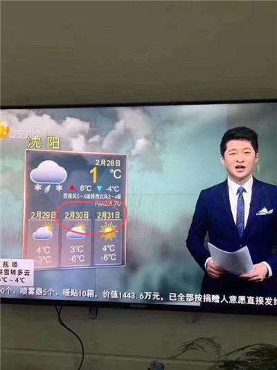 某省级卫视2月28日早间时段天气预报截屏